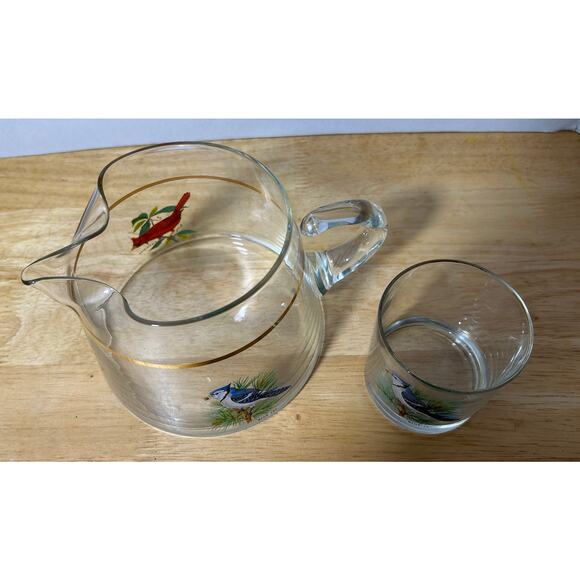 West Virginia Glass Co Songbird Pitcher & Glass – Cardinal & Blue Jay - Picture 5 of 6